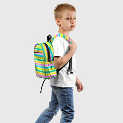 Рюкзак с принтом Желто-зеленый полосатый узор для ребенка, вид сзади №1. Цвет основы: белый