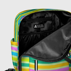 Рюкзак с принтом Желто-зеленый полосатый узор для женщины, вид на модели спереди №5. Цвет основы: белый