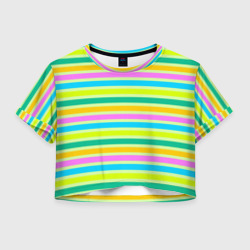 Женская футболка Crop-top 3D Желто-зеленый полосатый узор