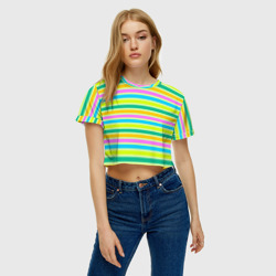 Женская футболка Crop-top 3D Желто-зеленый полосатый узор - фото 2