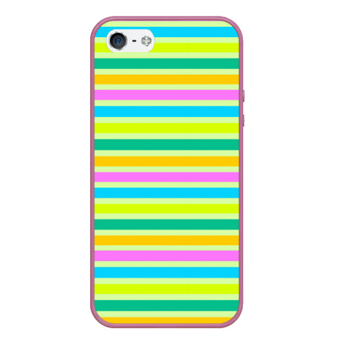 Чехол для iPhone 5/5S матовый с принтом Желто-зеленый полосатый узор, вид спереди №1