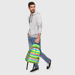 Рюкзак с принтом Желто-зеленый полосатый узор для любого человека, вид спереди №5. Цвет основы: белый