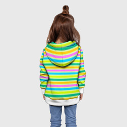 Толстовка с принтом Желто-зеленый полосатый узор для ребенка, вид на модели сзади №2. Цвет основы: белый