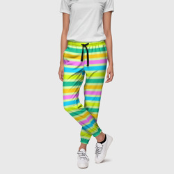 Желто-зеленый полосатый узор – Женские брюки 3D с принтом купить