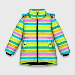 Желто-зеленый полосатый узор – Зимняя куртка для девочек 3D с принтом купить