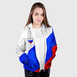 Куртка с принтом Сердечко - Россия для женщины, вид на модели спереди №3. Цвет основы: белый