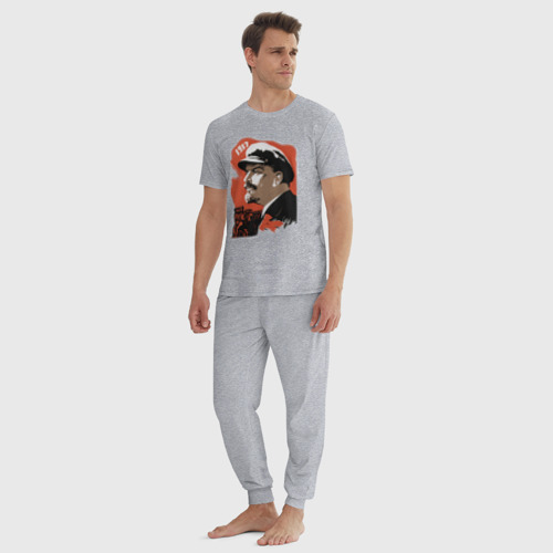 Мужская пижама хлопок Ленин красный флаг, цвет меланж - фото 5