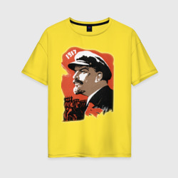 Женская футболка хлопок Oversize Ленин красный флаг