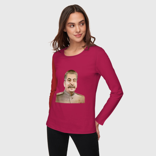 Женский лонгслив хлопок с принтом Товарищ Сталин бюст, фото на моделе #1