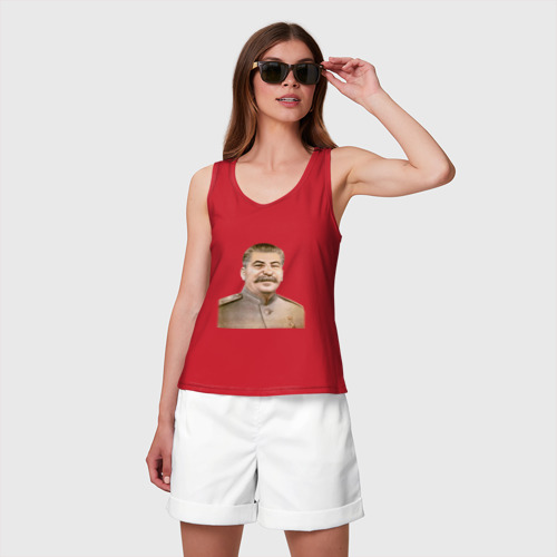 Женская майка хлопок Товарищ Сталин бюст, цвет красный - фото 3
