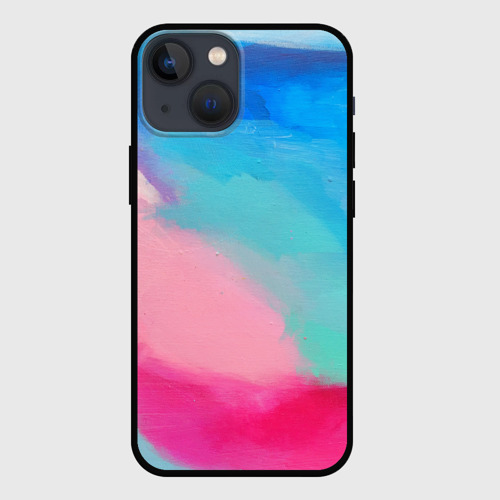 Чехол для iPhone 13 mini с принтом Голубые и розовые краски, вид спереди #2