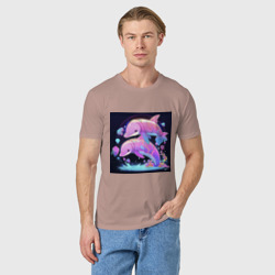 Мужская футболка хлопок Розовые аниме кибер-дельфины - фото 2