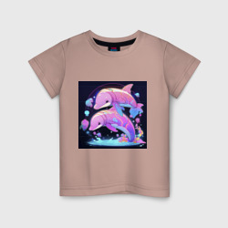 Детская футболка хлопок Розовые аниме кибер-дельфины