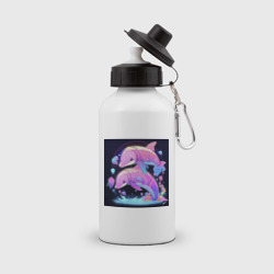 Бутылка спортивная Розовые аниме кибер-дельфины