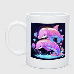 Кружка керамическая Розовые аниме кибер-дельфины