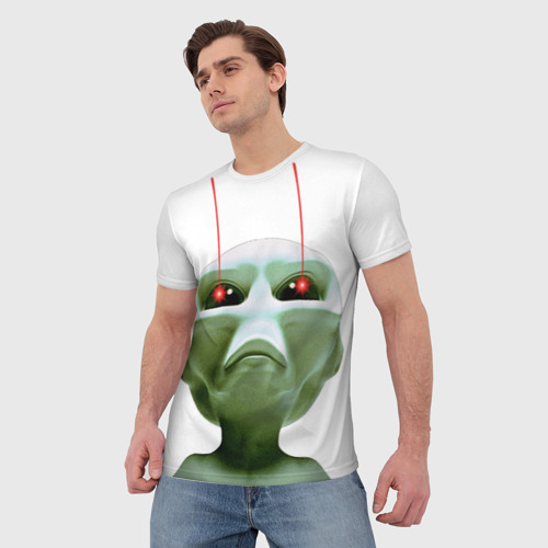 Мужская футболка 3D с принтом Пришелец атакует, фото на моделе #1