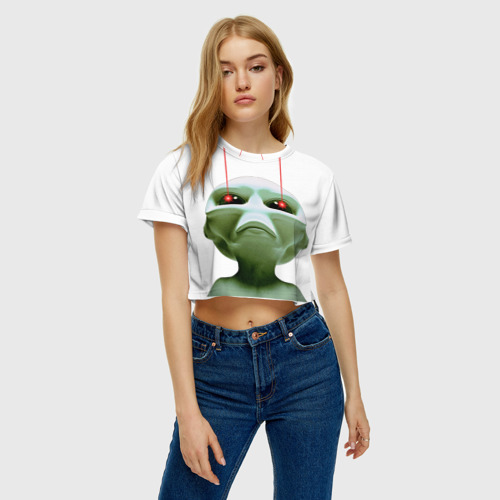 Женская футболка Crop-top 3D Пришелец атакует, цвет 3D печать - фото 4