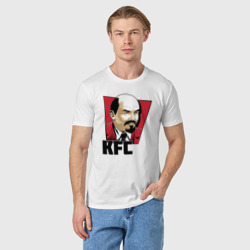 Футболка с принтом KFC Lenin для женщины, вид на модели спереди №2. Цвет основы: белый