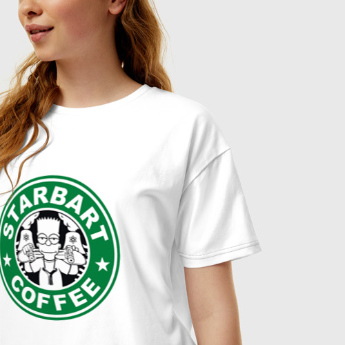 Женская футболка хлопок Oversize с принтом Starbart coffee, фото на моделе #1