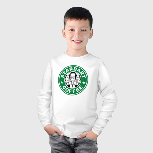 Детский лонгслив хлопок с принтом Starbart coffee, фото на моделе #1