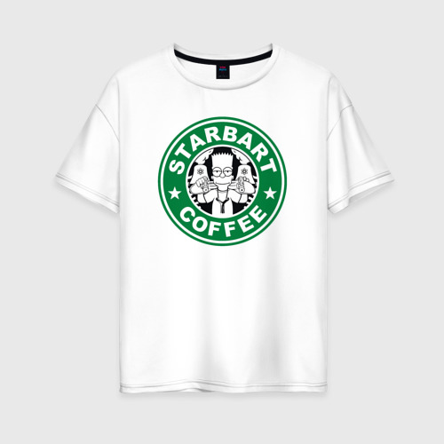 Женская футболка хлопок Oversize с принтом Starbart coffee, вид спереди #2