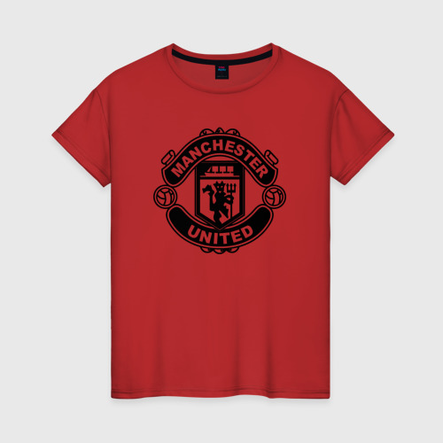 Женская футболка хлопок с принтом Manchester United black, вид спереди #2