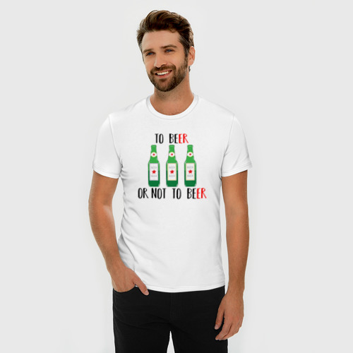 Мужская футболка хлопок Slim с принтом Beer or not to beer, фото на моделе #1