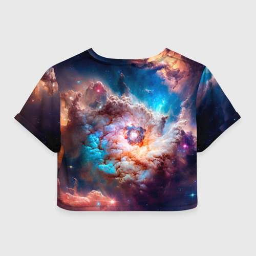 Женская футболка Crop-top 3D Небула в космосе в голубо-розовых тонах - нейронная сеть, цвет 3D печать - фото 2