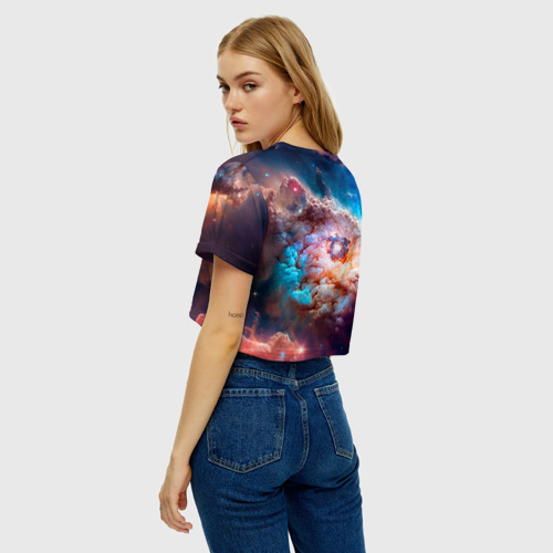 Женская футболка Crop-top 3D Небула в космосе в голубо-розовых тонах - нейронная сеть, цвет 3D печать - фото 5