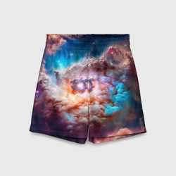 Детские спортивные шорты 3D Небула в космосе в голубо-розовых тонах - нейронная сеть