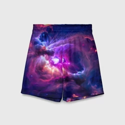 Детские спортивные шорты 3D Небула в космосе в фиолетовых тонах - нейронная сеть