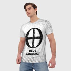 Мужская футболка 3D Blue Exorcist с потертостями на светлом фоне - фото 2