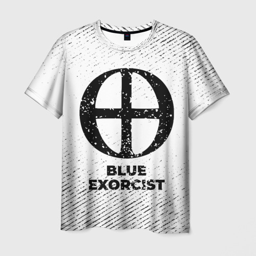 Мужская футболка 3D Blue Exorcist с потертостями на светлом фоне, цвет 3D печать