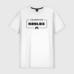 Мужская футболка хлопок Slim Roblox gaming champion: рамка с лого и джойстиком