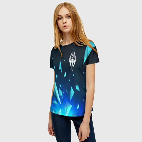 Женская футболка 3D с принтом Skyrim взрыв частиц, фото на моделе #1