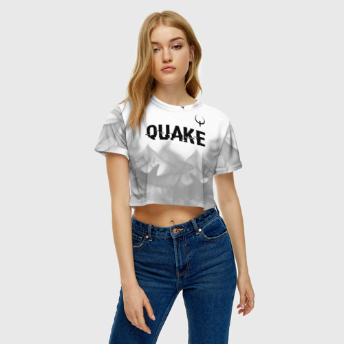 Женская футболка Crop-top 3D Quake glitch на светлом фоне: символ сверху, цвет 3D печать - фото 3