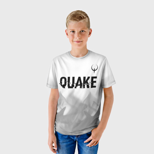 Детская футболка 3D Quake glitch на светлом фоне: символ сверху, цвет 3D печать - фото 3