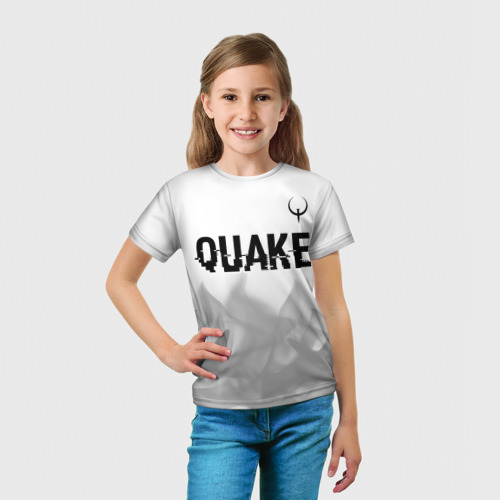 Детская футболка 3D Quake glitch на светлом фоне: символ сверху, цвет 3D печать - фото 5