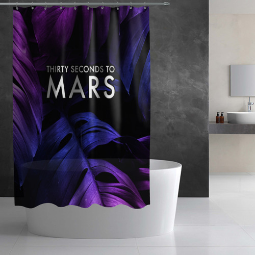 Штора 3D для ванной Thirty Seconds to Mars neon monstera - фото 2