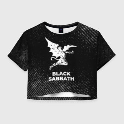 Женская футболка Crop-top 3D Black Sabbath с потертостями на темном фоне