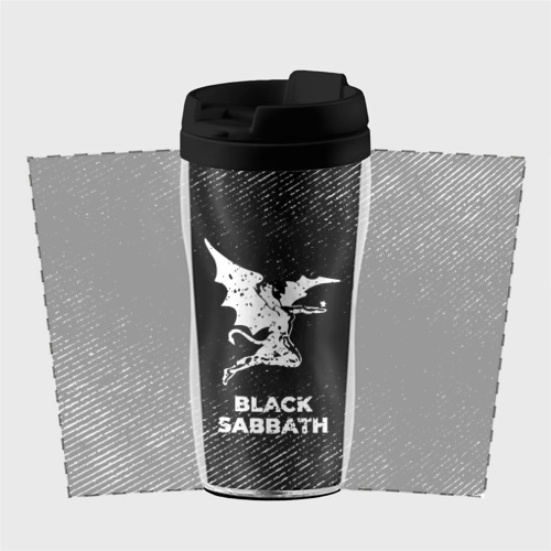Термокружка-непроливайка Black Sabbath с потертостями на темном фоне - фото 2