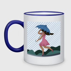 Кружка двухцветная Девушка с зонтиком, бегущая под дождем