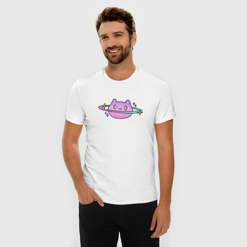 Мужская футболка хлопок Slim Планета - котик, цвет белый - фото 3