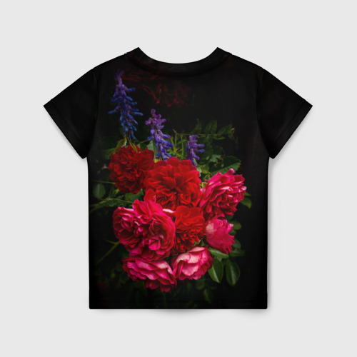 Детская футболка 3D с принтом Dark romantic розы и лаванда, вид сзади #1