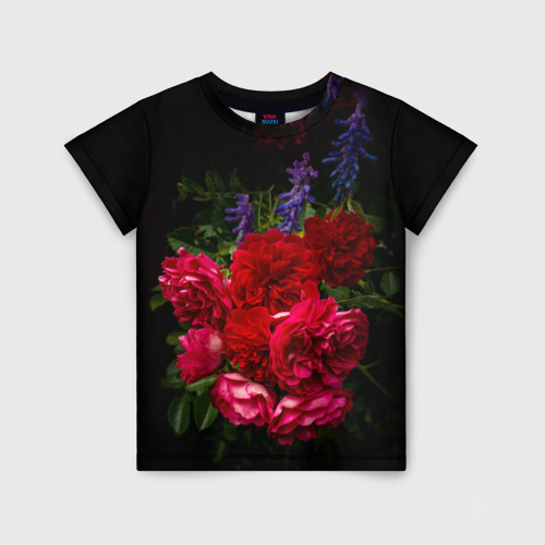 Детская футболка 3D с принтом Dark romantic розы и лаванда, вид спереди #2