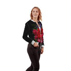 Бомбер с принтом Dark romantic розы и лаванда для женщины, вид на модели спереди №3. Цвет основы: белый