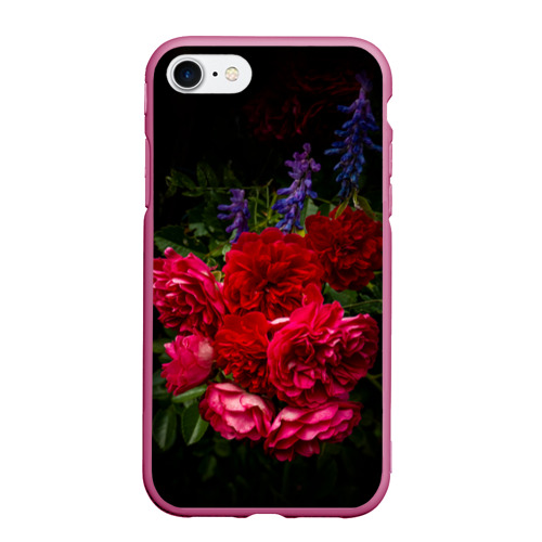 Чехол для iPhone 7/8 матовый с принтом Dark romantic розы и лаванда, вид спереди #2
