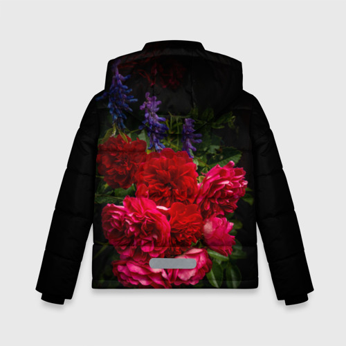 Зимняя куртка для мальчиков 3D с принтом Dark romantic розы и лаванда, вид сзади #1