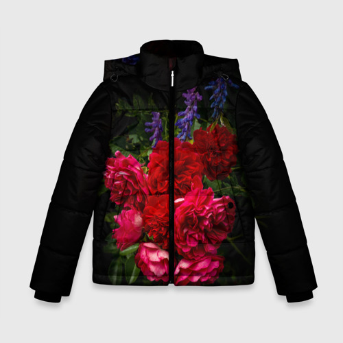 Зимняя куртка для мальчиков 3D с принтом Dark romantic розы и лаванда, вид спереди #2