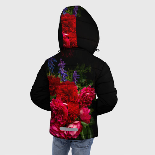 Зимняя куртка для мальчиков 3D с принтом Dark romantic розы и лаванда, вид сзади #2